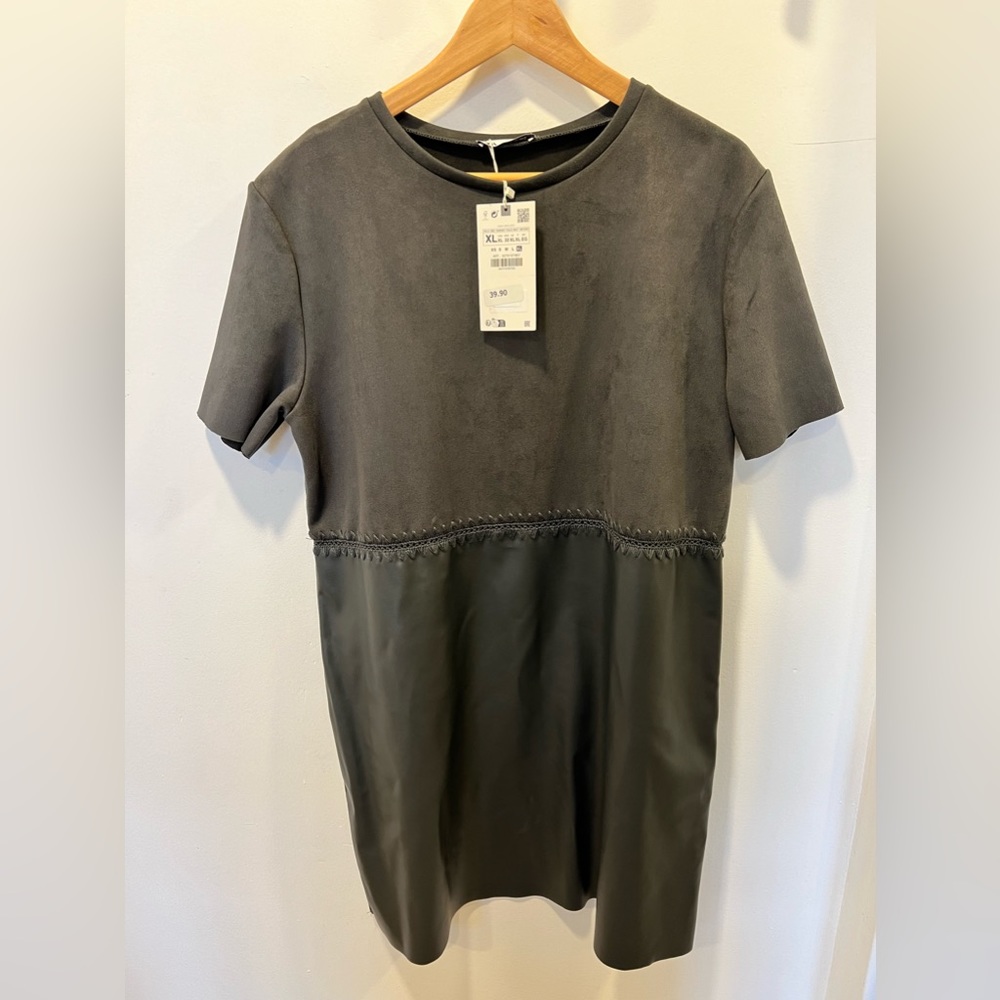 NWT ZARA FAUX SUEDE & LEATHER DRESS